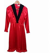 Victor Costa Vintage Dress Red Sateen Black Velveteen 1970S Valentines - Vintage & Collectibles | Color: Red | Size: S