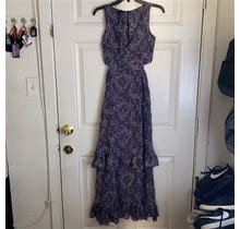 Aqua Dresses | Aqua Women's Ruffled Printed Midi Dress - 100% Exclusive - Multicolor - Size Xs | Color: Blue/Purple | Size: Xs