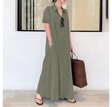 Summer Sale! Himiway Dresses For Women 2023 Summer Casual Loose Babydoll Ruffles Casual Mini Solid Color Round Neck Short Sleeve A-Line Dress Green M