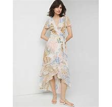 Women's Short Sleeve Flutter Wrap Midi Dress In Tropic Bliss Ecru Size 6 | White House Black Market
