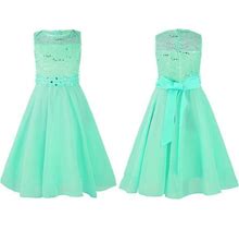 Girls Sequined Lace Flower Girls Dress Crystal Belt Wedding Party Prom