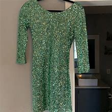 Foreign Exchange Dresses | Green Sequined Dress - Three Quarter Sleeved | Color: Green | Size: S