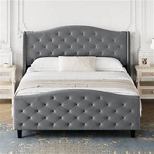 Rosdorf Park Jaquail Tufted Low Profile Platform Bed Wood & Upholstered/Chenille/ In Gray | 40.6 H X 60.2 W X 79.9 D In | Wayfair