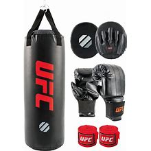 UFC Boxing Training Set - Boxing And MMA Punching Bag, Bag Gloves, Red Handwraps, Punch Mitts