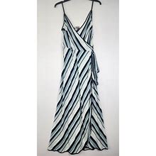 Loft Dresses | Ann Taylor Loft Blue Striped Wrap Maxi Dress Size 10 | Color: Blue | Size: 10