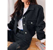 Women's Loose-Fit Long Sleeve Denim Jacket,L