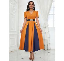 Women's Elegant Color Block Dress,S