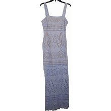 Venus Midi Dress Women Size 8 Blue Sleeveless Lace Square Neck Zipper