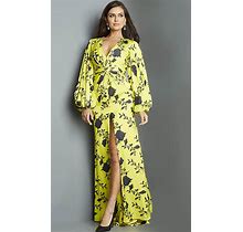 Jovani Women's Yellow,Black 09453 - Satin Floral Long Evening Dress Size 4