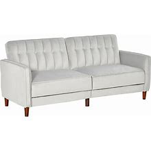 HOMCOM Futon Chaise Lounge 2-IN-1 Design 3 Adjustable Positions Convertible Sleeper Sofa Velvet-Touch Light Grey | Aosom.Com