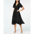 Alfani Womens Black Short Sleeve V Neck Midi Faux Wrap Evening Dress Size: 14
