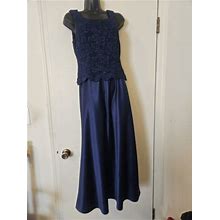 Alex Evenings Navy Blue Sequins Swirl Dress Size 8P