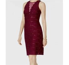 $150 Nightway Women's Red Sleeveless Sequined Lace Cocktail Sheath Dress Size 6