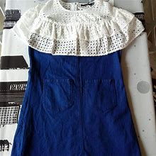 Haoduoyi Dresses | A-Line Denim Dress With Lace Insert And Pockets | Color: Blue/White | Size: 8