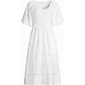 Tory Burch Women's Smocked Cotton Midi-Dress - White - Size 8