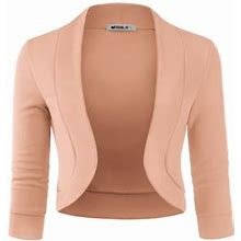 Doublju Women's Women S Casual Short Sleeve Solid Pattern Stretch Open Front Cardigan Jacket Blush 1X Plus Size