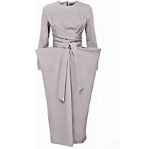 Women's Grey Designer Midi Dress With Belt | Medium | Julia Allert