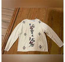 Blair Sweaters | Vintage Floral Beaded Embroidered Knit Sweater, Womens Xl, Nwt | Color: Cream | Size: M