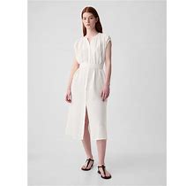 Women's Crinkle Gauze Belted Midi Dress By Gap New Off White Petite Size L