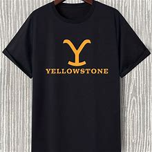 Men's Casual "Yellowstone" Print Crew Neck Short Sleeves T-Shirts, T Shirt, Tees For Summer,Black,Affordable,Temu