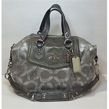COACH Purse Silver Signature Double Handle Satchel Shoulder Bag 14428