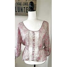 MAURICES Size Large Women's Pink BOHO Sheer Peasant Top RETRO