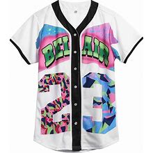 Amzdest 90S Clothing For Women,Unisex Hip Hop Outfit For Party,Bel Air Baseball Jersey,Short Sleeve Button Down Shirt