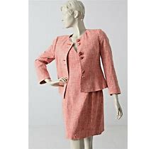 Carolina Herrera Dress Suit Set Red Pink Silk Dress With Jacket Size 8