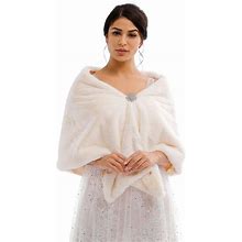 Jovono Women's Bride Wedding Faux Fur Shawl Wrap Bridal Fur Scarf Fur Wraps And Shawls For Women