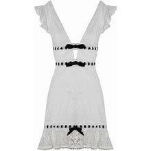 For Love & Lemons Bonita Lace White Black Ribbon Dress Size S