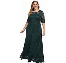 Chicwe Women's Plus Size Stretch Lined Scalloped Lace Maxi Dress - Evening Wedding Party Cocktail Dress 3X