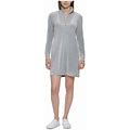 Calvin Klein Womens Gray Stretch Zippered Rib-Knit Trim Long Sleeve Stand Collar Above The Knee Shift Dress XL