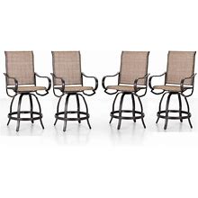 HERA's HOUSE Outdoor Swivel Bar Stools, Counter Bar Height Patio Bar Stool Chairs With Solid Back & Armrest, All Weather Textilene Sling Fabric