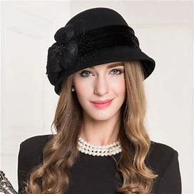 JJ's House Women's Vintage Winter Wool With Flower Casual Tea Party Cloche Hats Church Hats
