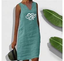 Sdjma Women's Summer Floral Print Dress 2021 Women's Fashion Casual V-Neck Heart Print Sleeveless A-Line Dress