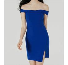 New $358 Sequin Hearts Women's Blue Off Shoulder Slit Mini Sheath Dress Size 7
