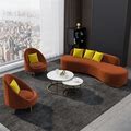 Orange Velvet Upholstered Curved Sofa Living Room Set Of 3 With Pillows Chairs 3-Seater