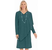 Collections Etc Women's Long Sleeve Asymmetrical Draped V-Neck Dress Hunter Green X-Large