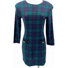 Marnie West Dresses | Vintage Marnie West Dark Academia Plaid Sheath Mini Dress Size Small | Color: Blue/Green | Size: S