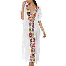 Bsubseach Women Floral Patchwork V Neck Bathing Suit Cover Up Short Sleeve Beach Dress