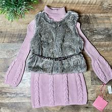 Cable Knit Sweater Dress With Fur Vest And Belt Bnwt | Color: Brown/Pink | Size: 5G
