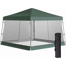 Outsunny 10' X 10' Foldable Pop Up Canopy Tent, With Carrying Bag, Mesh Sidewalls And 3-Level Adjustable Height For Outdoor, Garden
