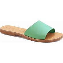 Turquoise Suede Leather Sandals Classy Greek Sandals Strappy Flat Slide Sandals For Women Boho Dressy Summer Shoe Turquoise Slider Mules
