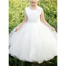 Ball-Gown Scoop Neck Sleeveless Floor-Length Satin/Tulle Flower Girl Dresses With Bow(S)