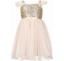 Popatu Littlebig Girls 2-8 Sequin Tulle Dress, , Peach/Gold8