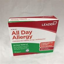 Leader All Day Allergy Cetrizine 10Mg Tablets, 14Ct