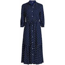 Women's Petite Rayon Shirred Midi Shirt Dress - Lands' End - Blue - XL