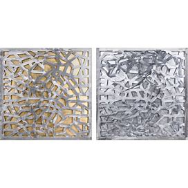 ""Enigma"Polished Steel Sculpture Abstract Wall Art With Gold & Silver Leaf, Gold/Silver/Steel, Artwork, By Empire Art Direct"