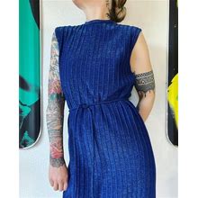Vintage 1960'S Lapis Blue Wide Ottoman Rib Knit Sheath Dress By Cadillac, Fashioned In Italy