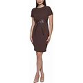 Calvin Klein Womens Faux Leather Belted Sheath Dress